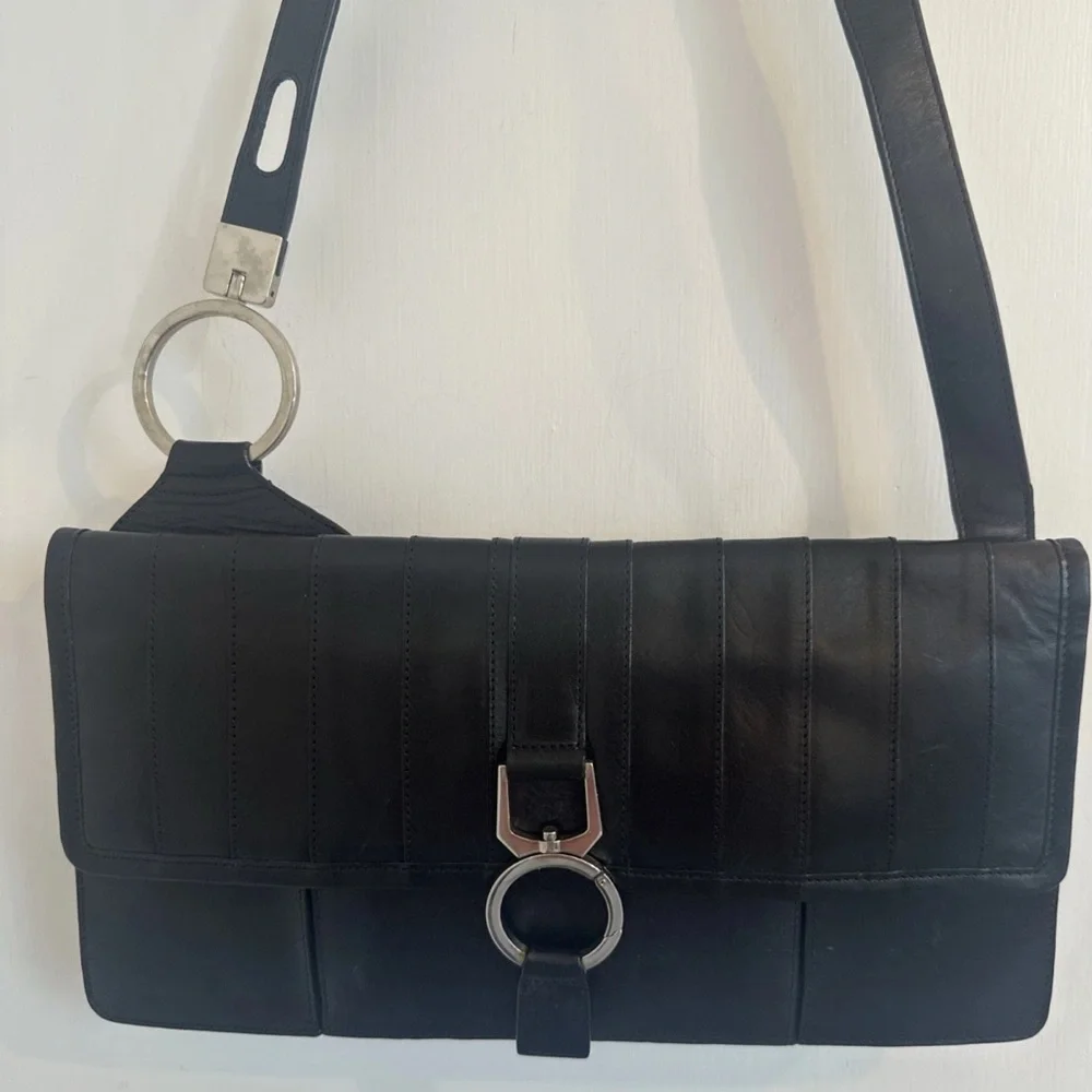NWT Vtg BCBG Maz Azria Black Leather Shoulder Bag Y2K Gucci Horsebit $258 NOS